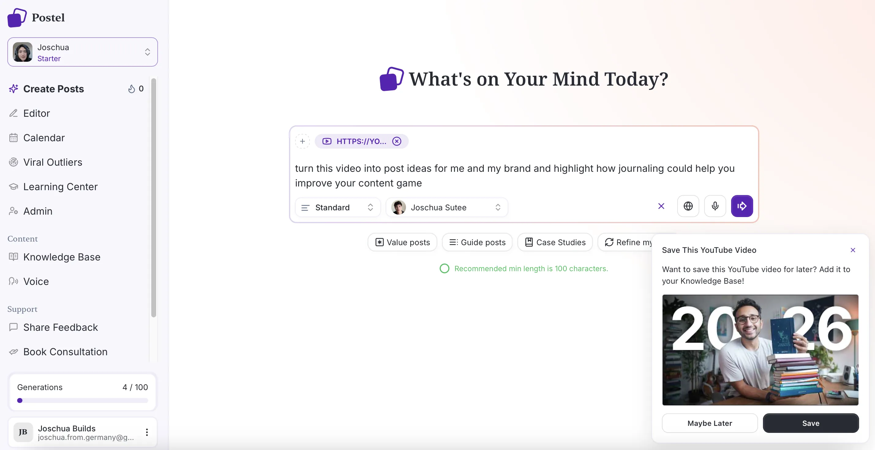 Postel YouTube to Post