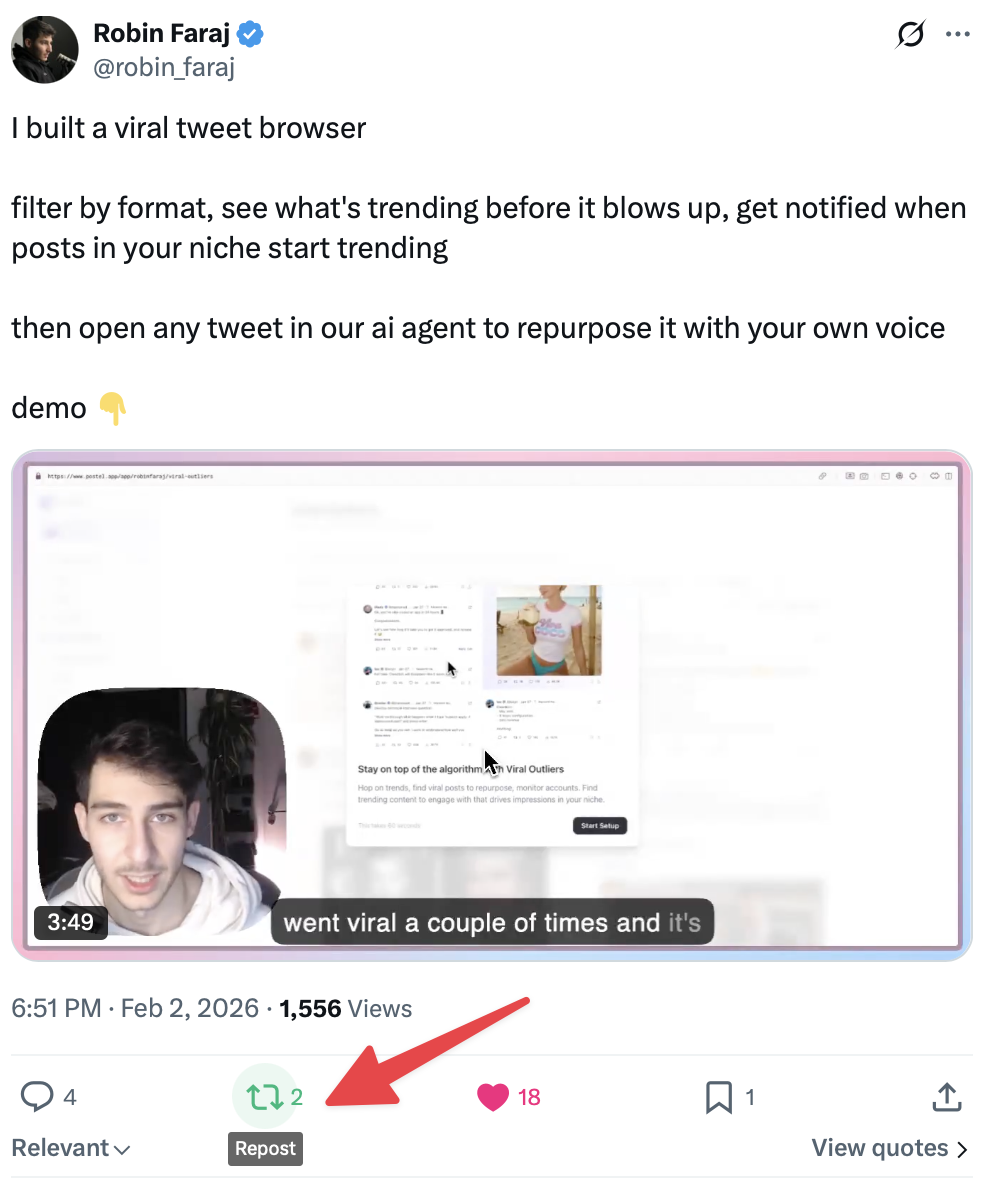 Repost button location on a tweet