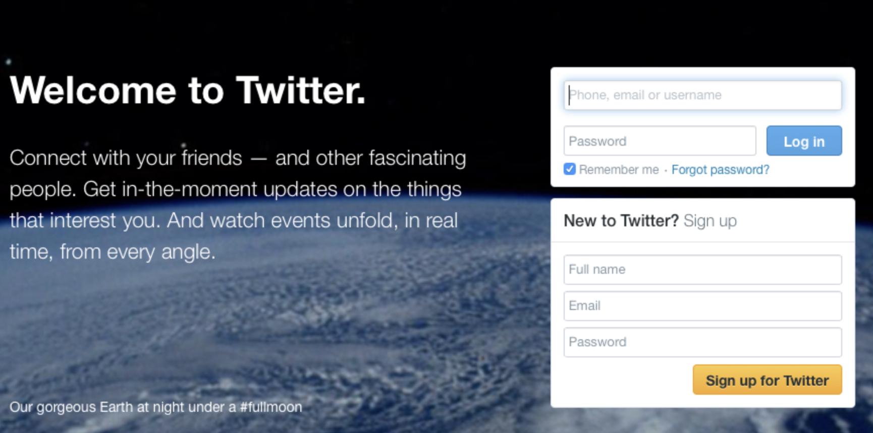 Old Twitter landing page
