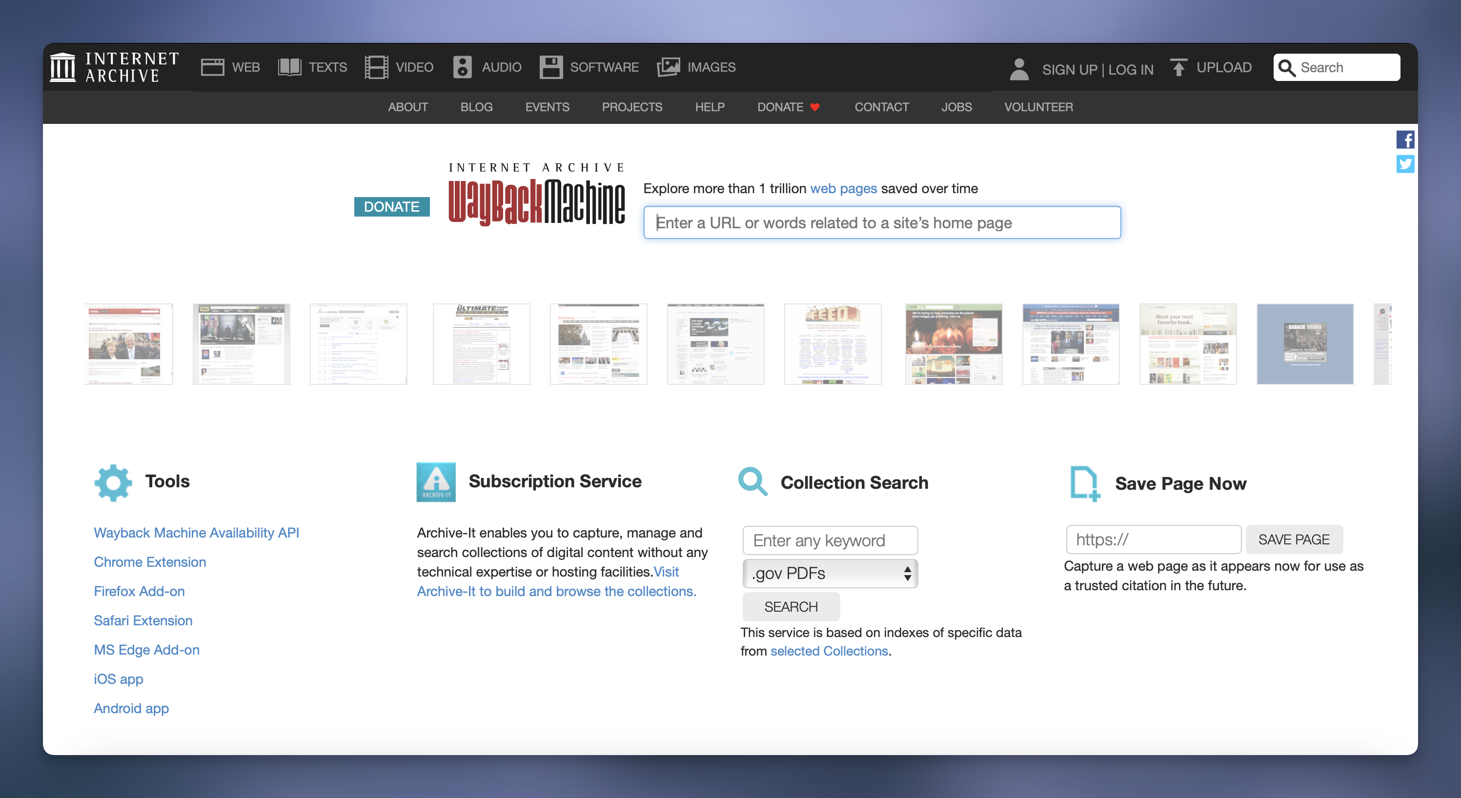Internet Archive Wayback Machine website
